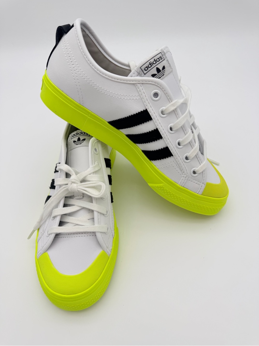 Adidas Nizza White & Neon Yellow Low-Top Sneakers Paint Drip Unisex Men US 6